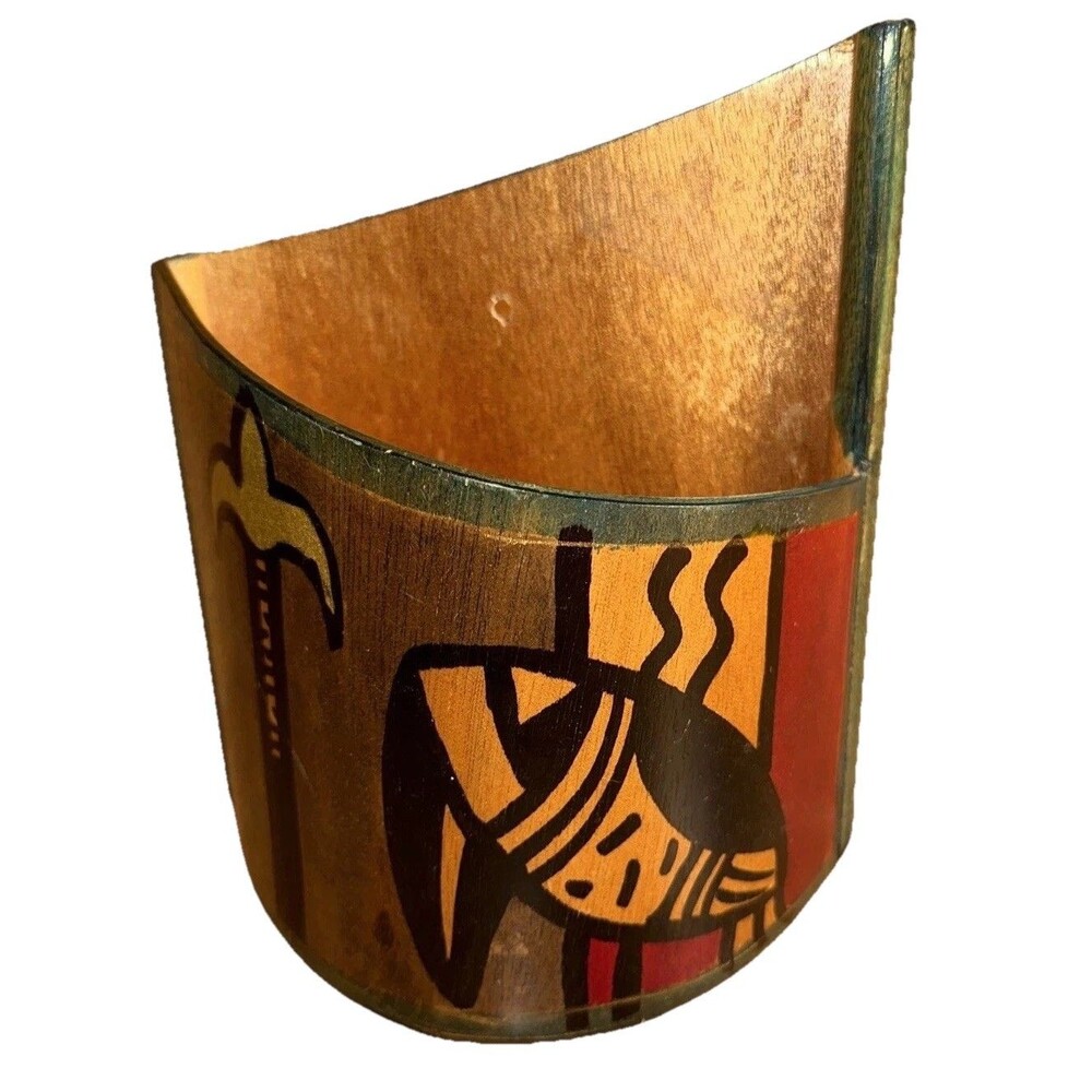 Vtg KAKADU Hand Painted Wall Pocket Letter Holder MidCentury Israeli Art Signed
